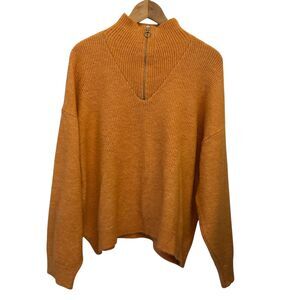 MNG Mango Orange Wool Blend Henley Ribbed Pullover‎ Sweater Size L